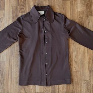 Lee Mar Polyester Brown Button-Front Women's Blouse